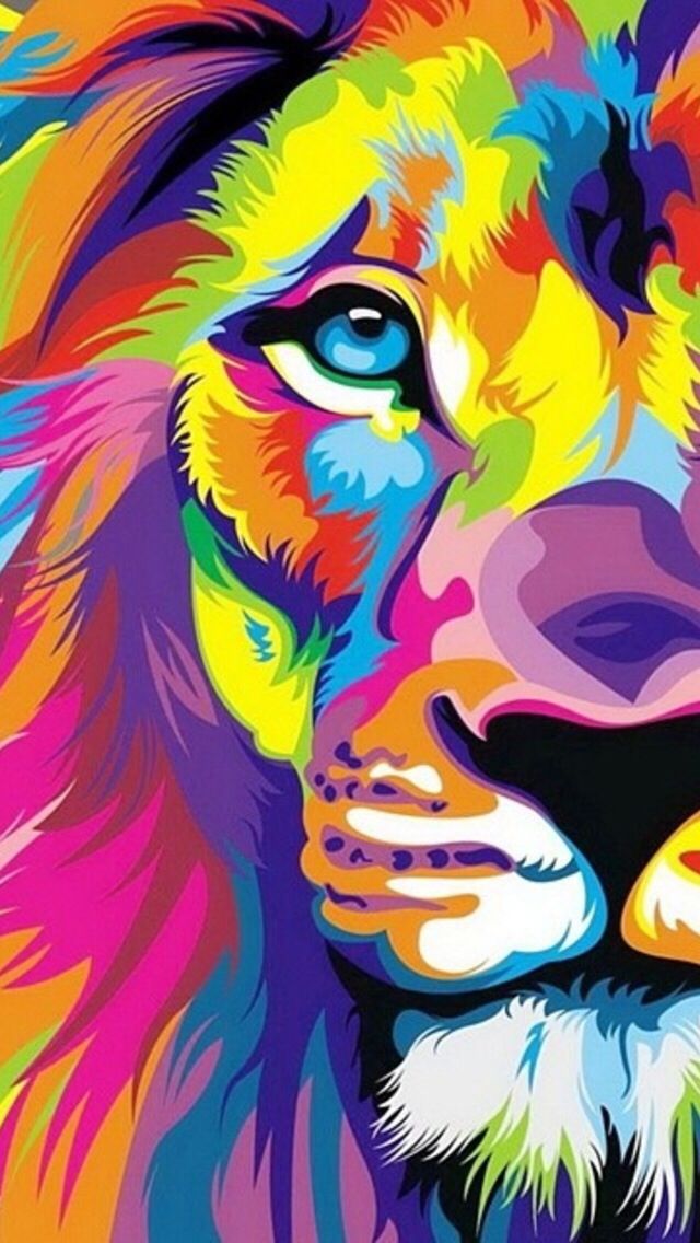 Lion, Wallpaper, And Colors Image - Art Wallpaper For Mobile - HD Wallpaper 