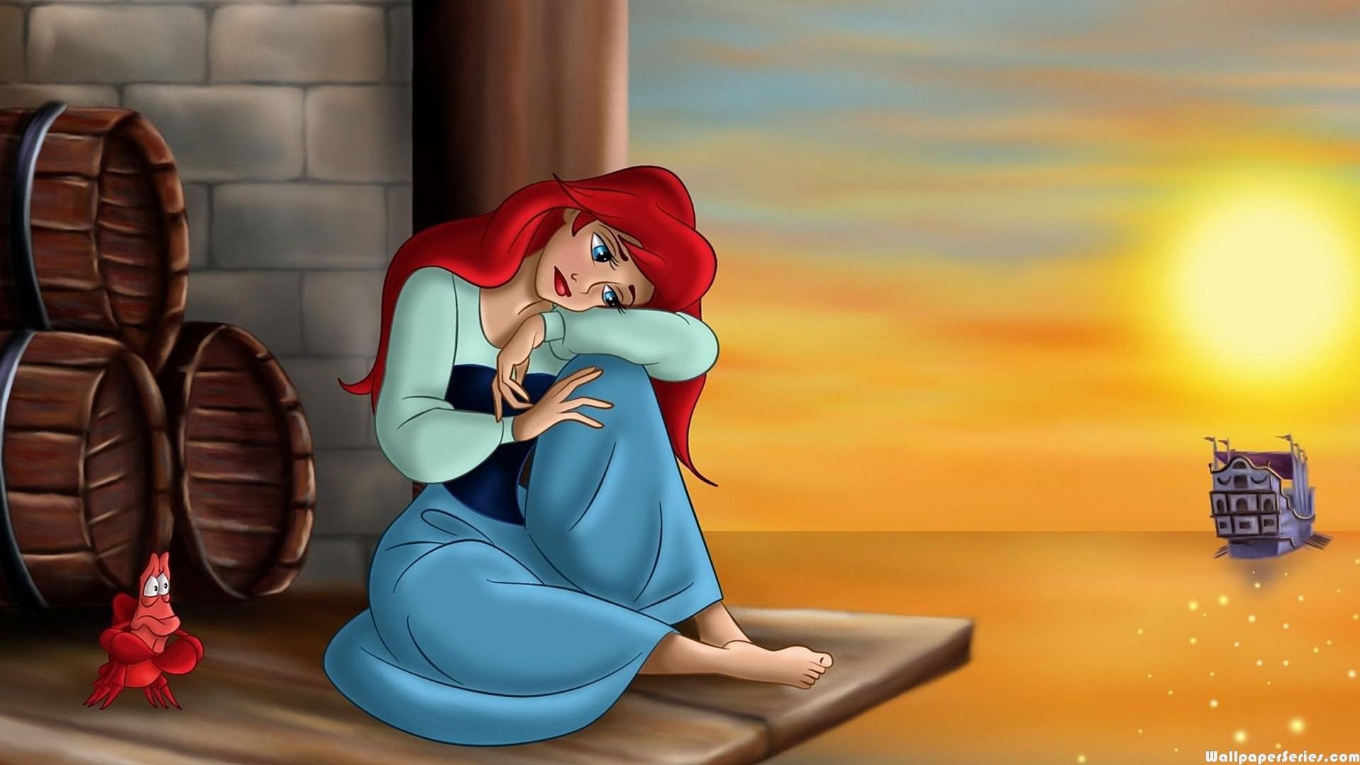 Hd Sad Disney Princess Ariel Blue Dress Wallpaper - HD Wallpaper 