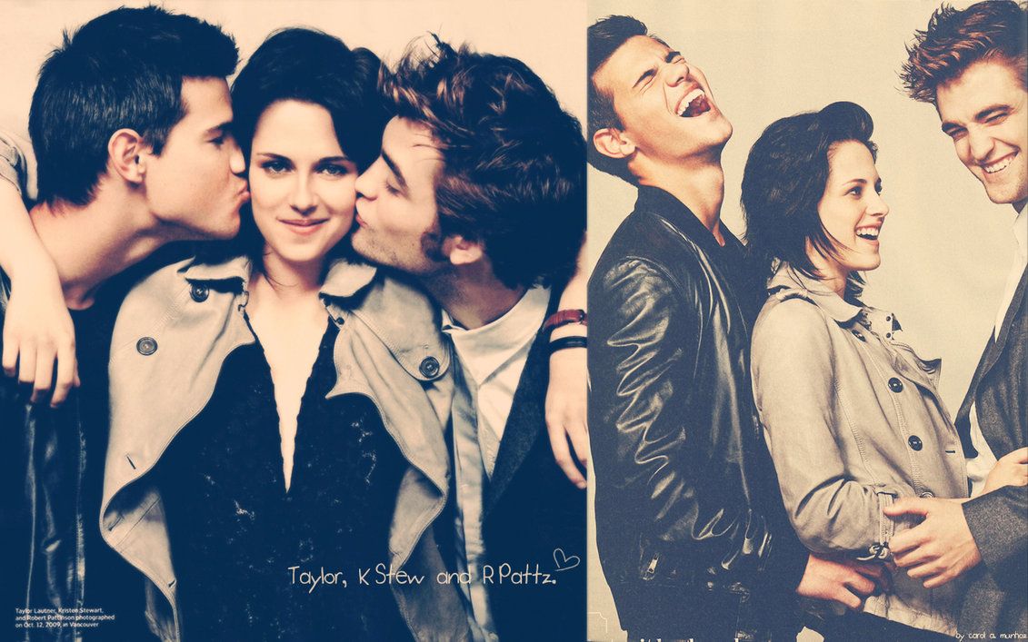 Twilight Trio Wallpaper By Carolmunhoz 
 Data-src /img/563621 - Edward And Jacob Kissing Bella - HD Wallpaper 