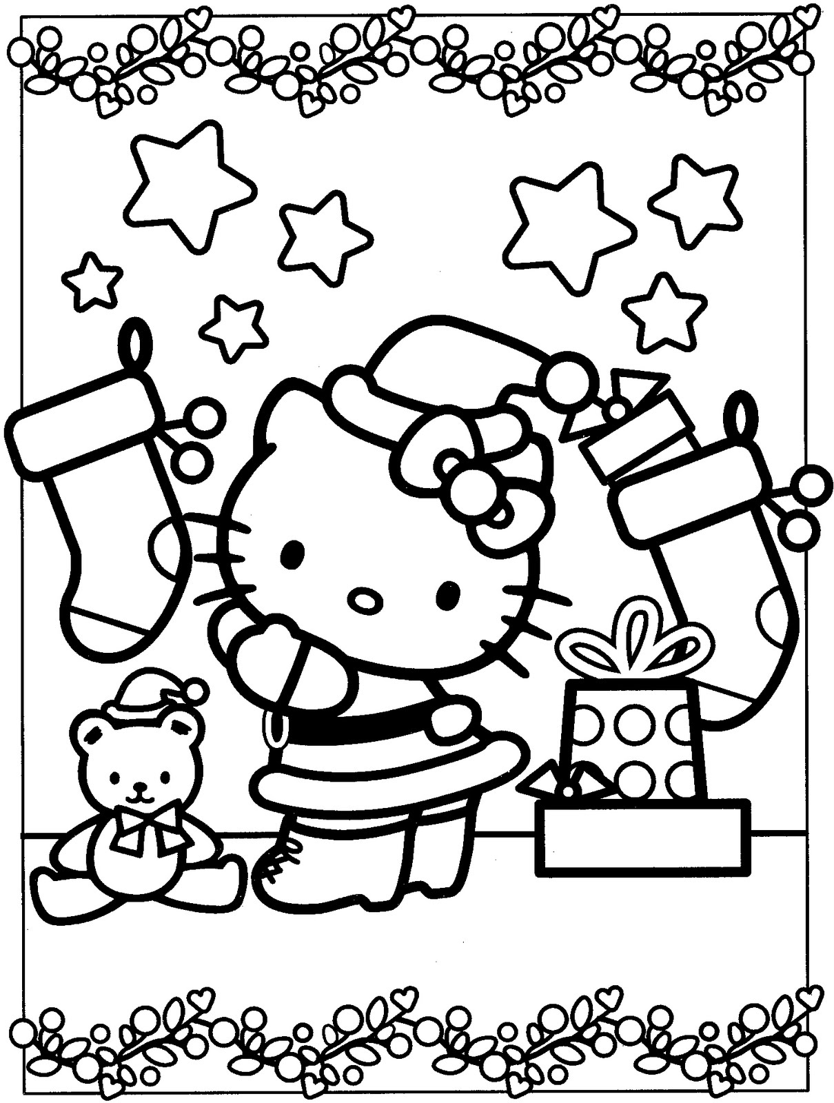Christmas Coloring Pages Cat - HD Wallpaper 