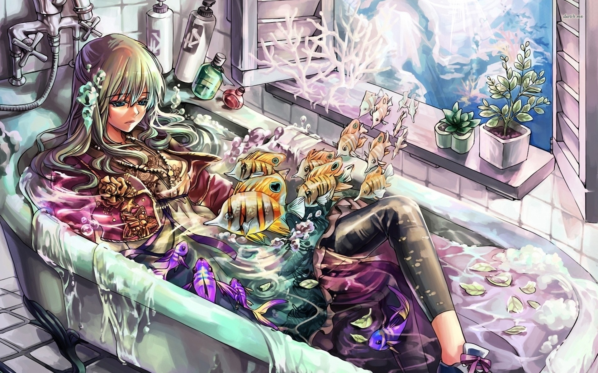 Girl In Tub Anime - HD Wallpaper 