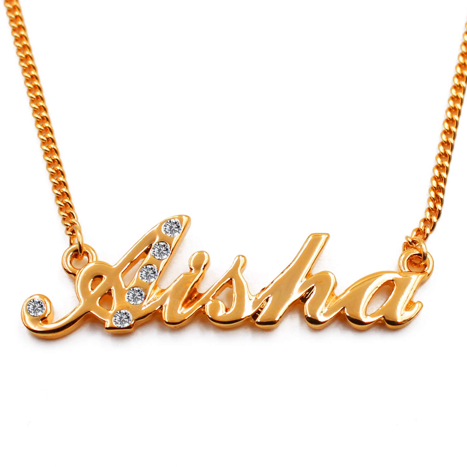 Zacria Arabic Name Necklaces Aisha - Gold Byzantine Chain Solid 18 K Gold - HD Wallpaper 