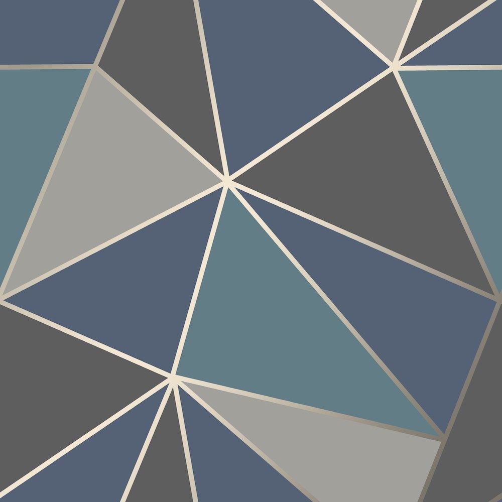 Fd42001 Fine Decor Apex Geo Aqua Navy Geometric Design - Grey And Blue Geometric Wall - HD Wallpaper 