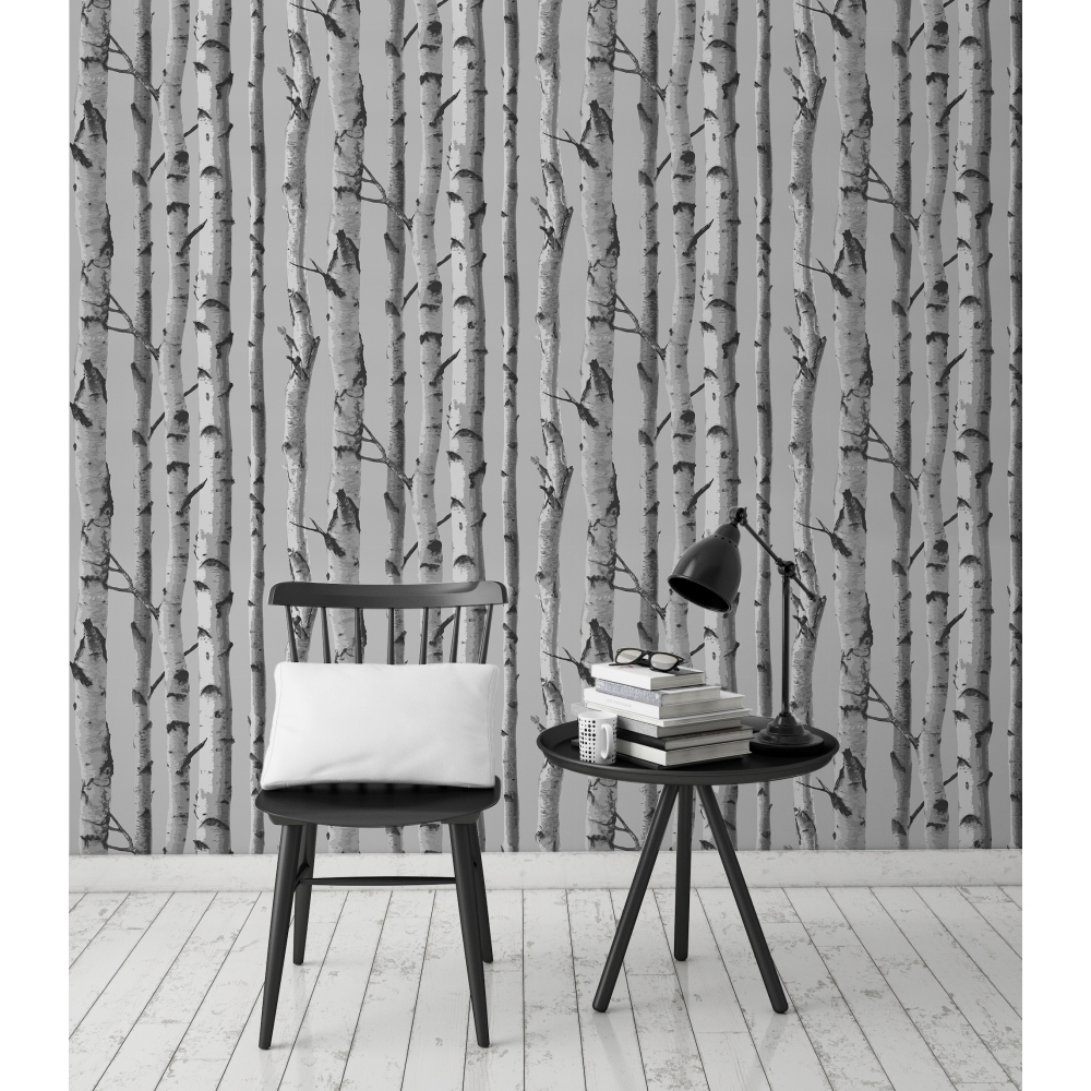 Birch Tree Wallpaper Grey - HD Wallpaper 