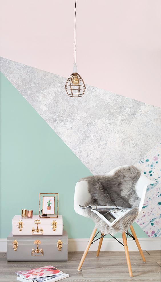 Pink Grey Geometric Wall - HD Wallpaper 