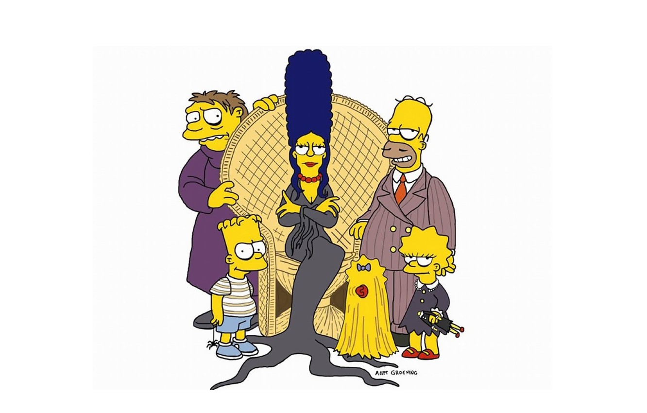 Photo Wallpaper Halloween, Minimalism, Cartoon, Crossover, - Addams Family Simpsons - HD Wallpaper 