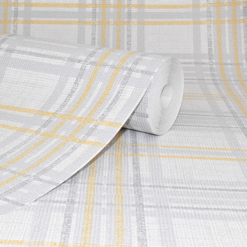 Superfresco Easy Country Tartan Grey/yellow Wallpaper - Yellow Grey - HD Wallpaper 