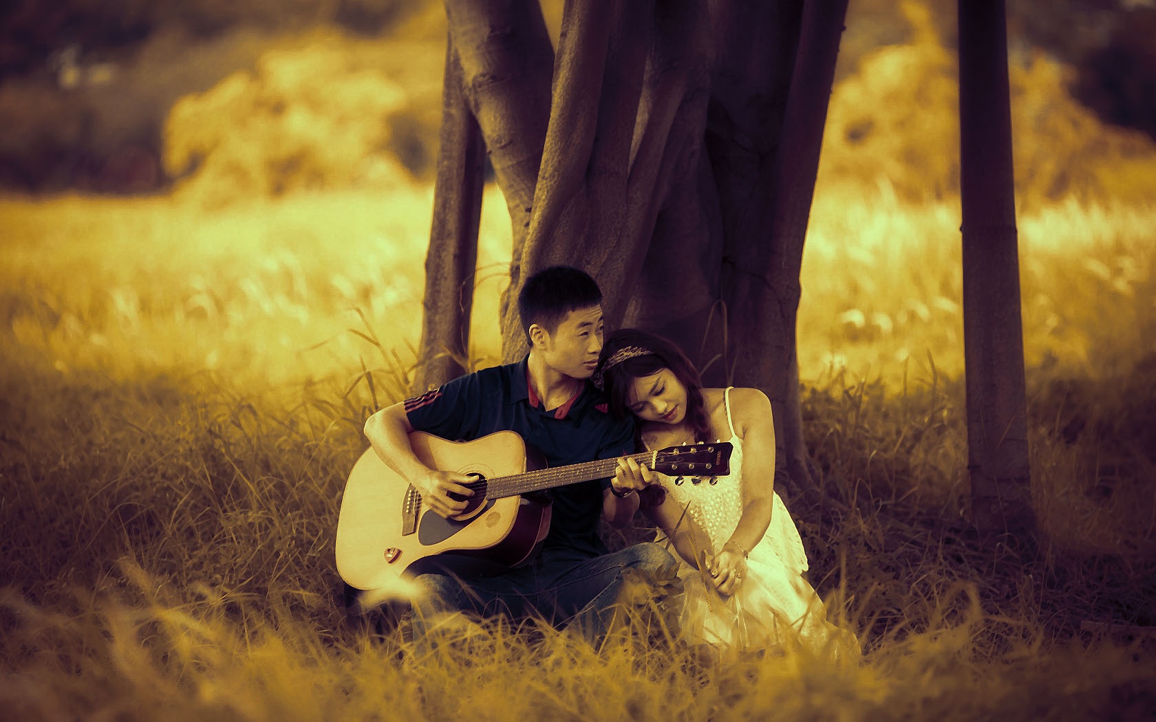 Romantic Couple Poetic - Love Couple With Guitar Hd - HD Wallpaper 