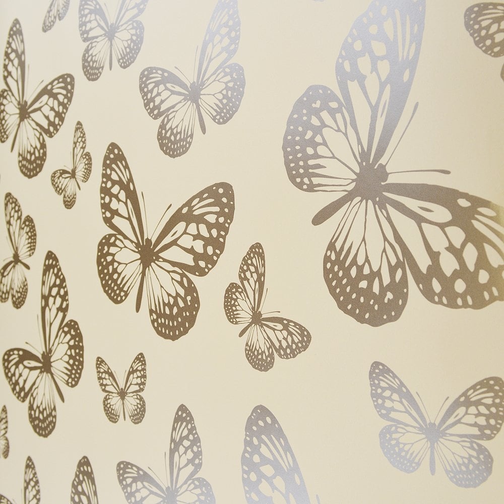 Butterfly Wallpaper In White And Gold - HD Wallpaper 
