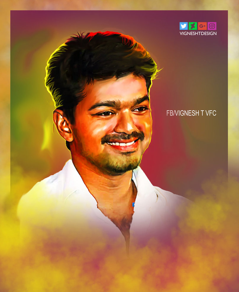 Digital Painting Tamil Actor Vijay Hd By Vigneshtdesign - Tamil Actor Vijay Hd - HD Wallpaper 