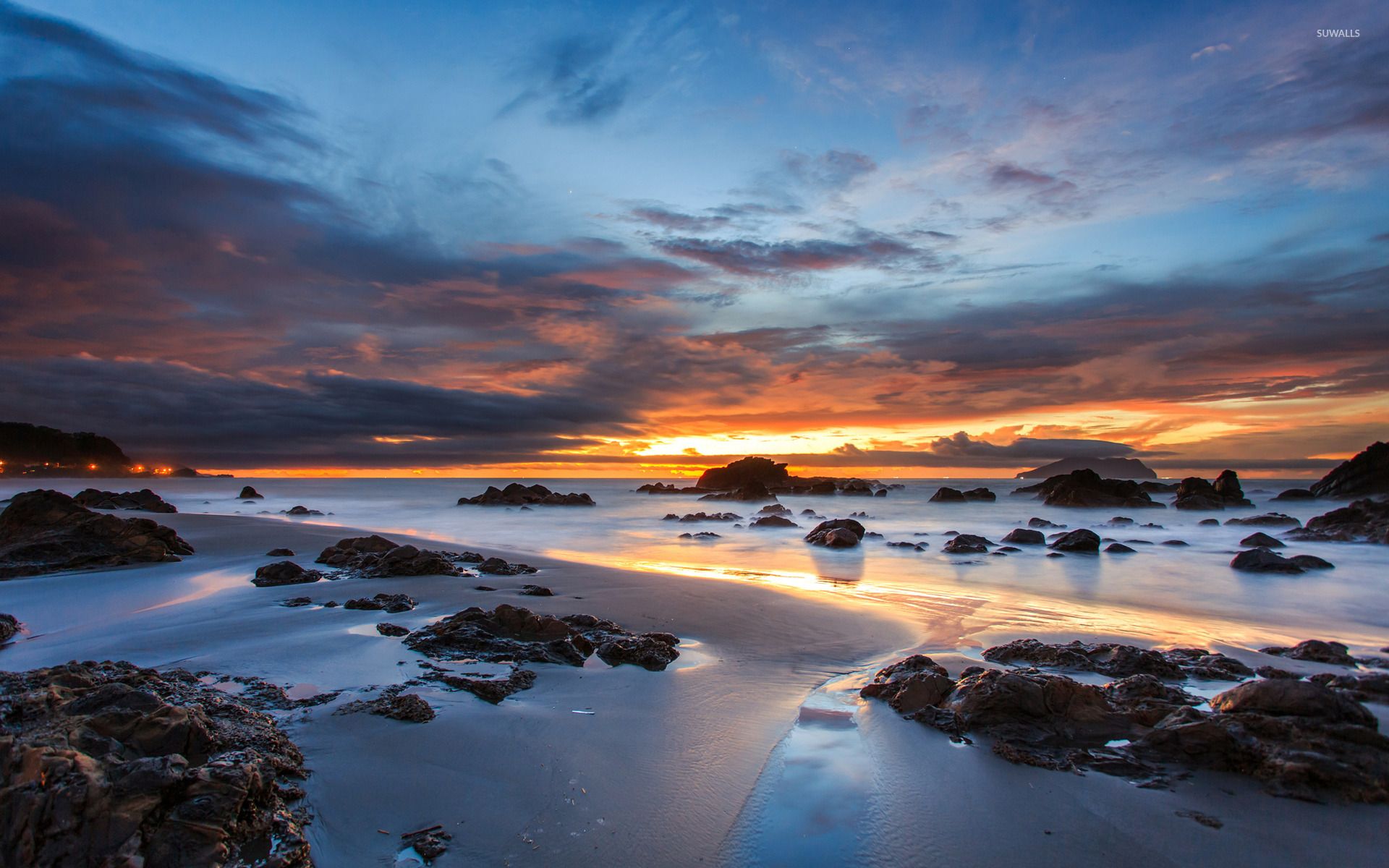 Rocky Beach At Sunset [2] Wallpaper - Beach Sunset Australian Landscape - HD Wallpaper 
