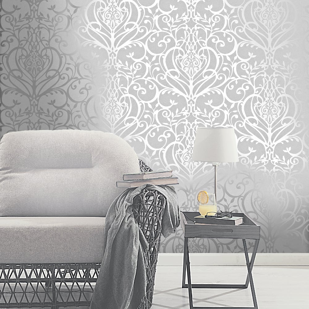 Holden Floral Damask Pattern Metallic Textured Wallpaper - Exclusive Wallpaper For Wall - HD Wallpaper 
