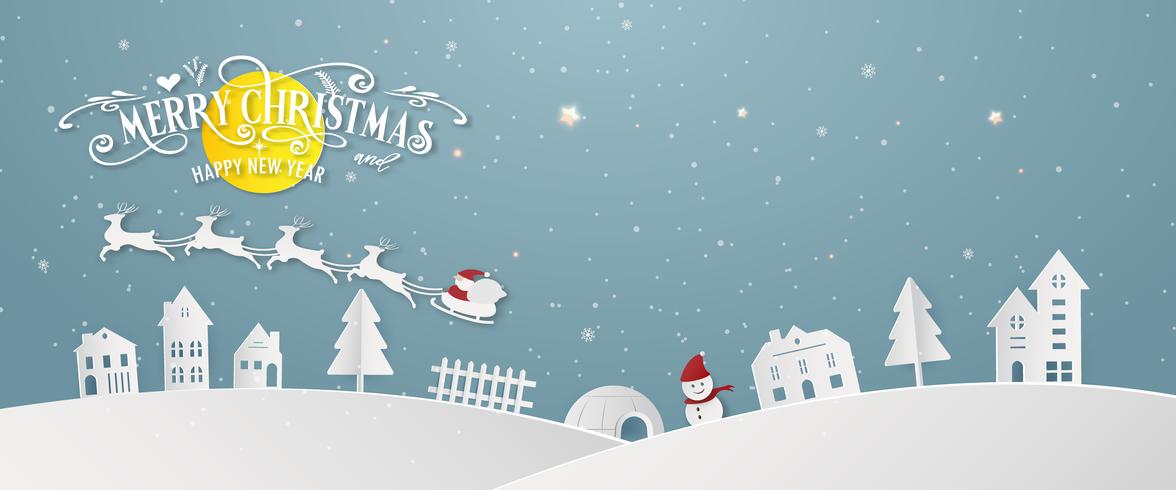 Merry Christmas Snowy Town Day Night And Happy New - Christmas Cartoon Background - HD Wallpaper 