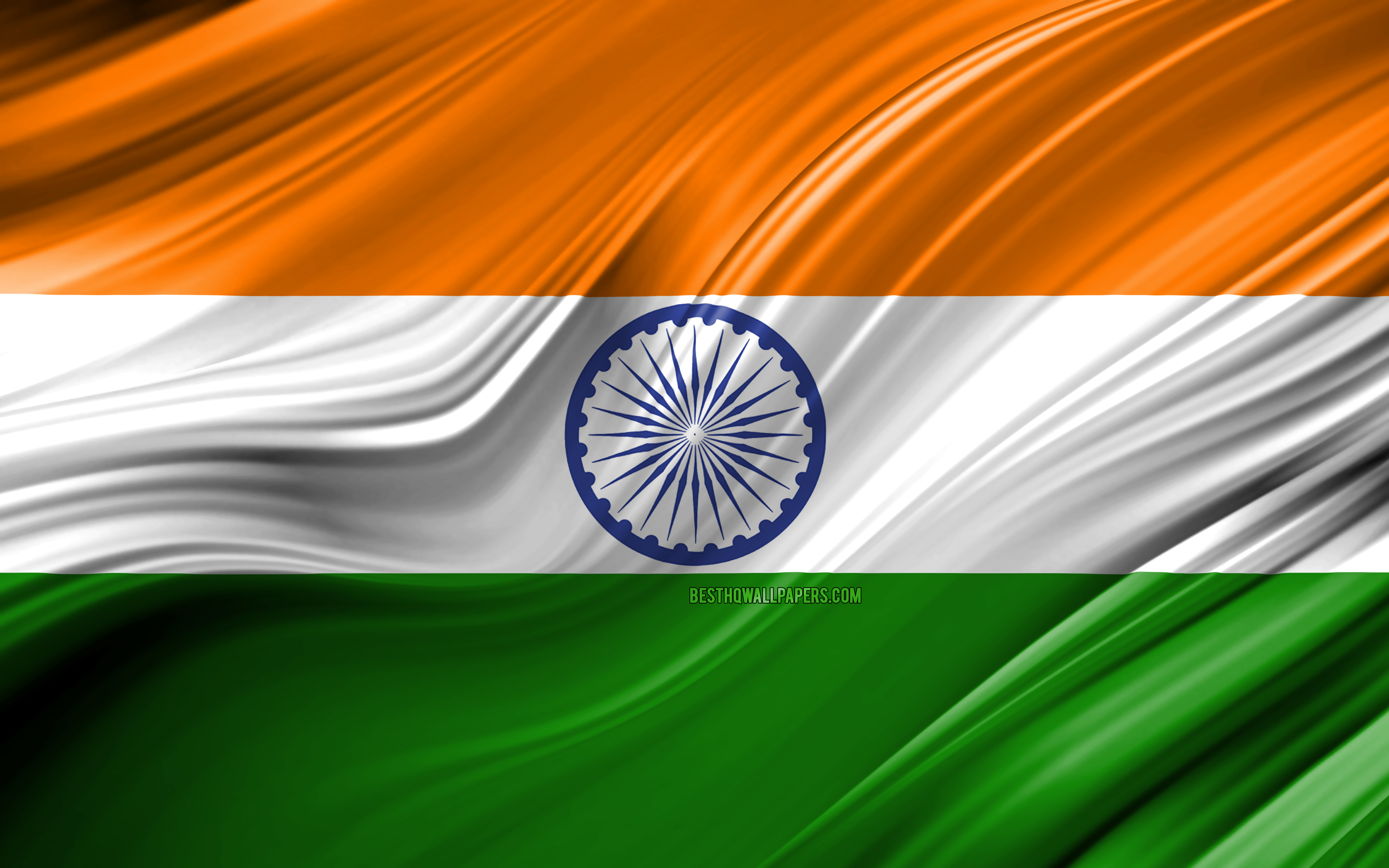 4k, Indian Flag, Asian Countries, 3d Waves, Flag Of - Indian Flag Image Hd 3d Download - HD Wallpaper 