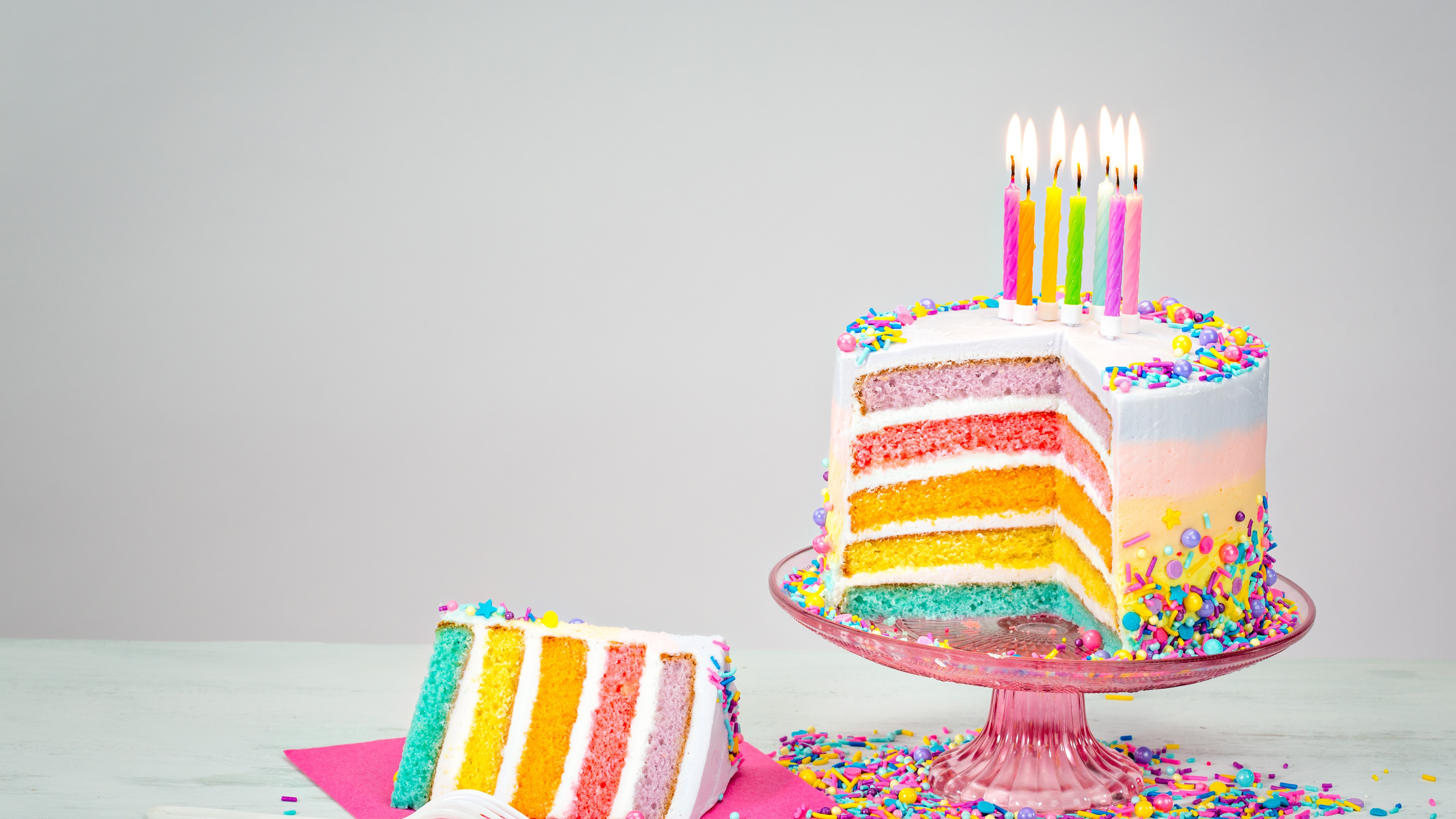 Wallpaper Rainbow Colors Birthday Cake, Candles, Flame - Rainbow Cake Birthday - HD Wallpaper 