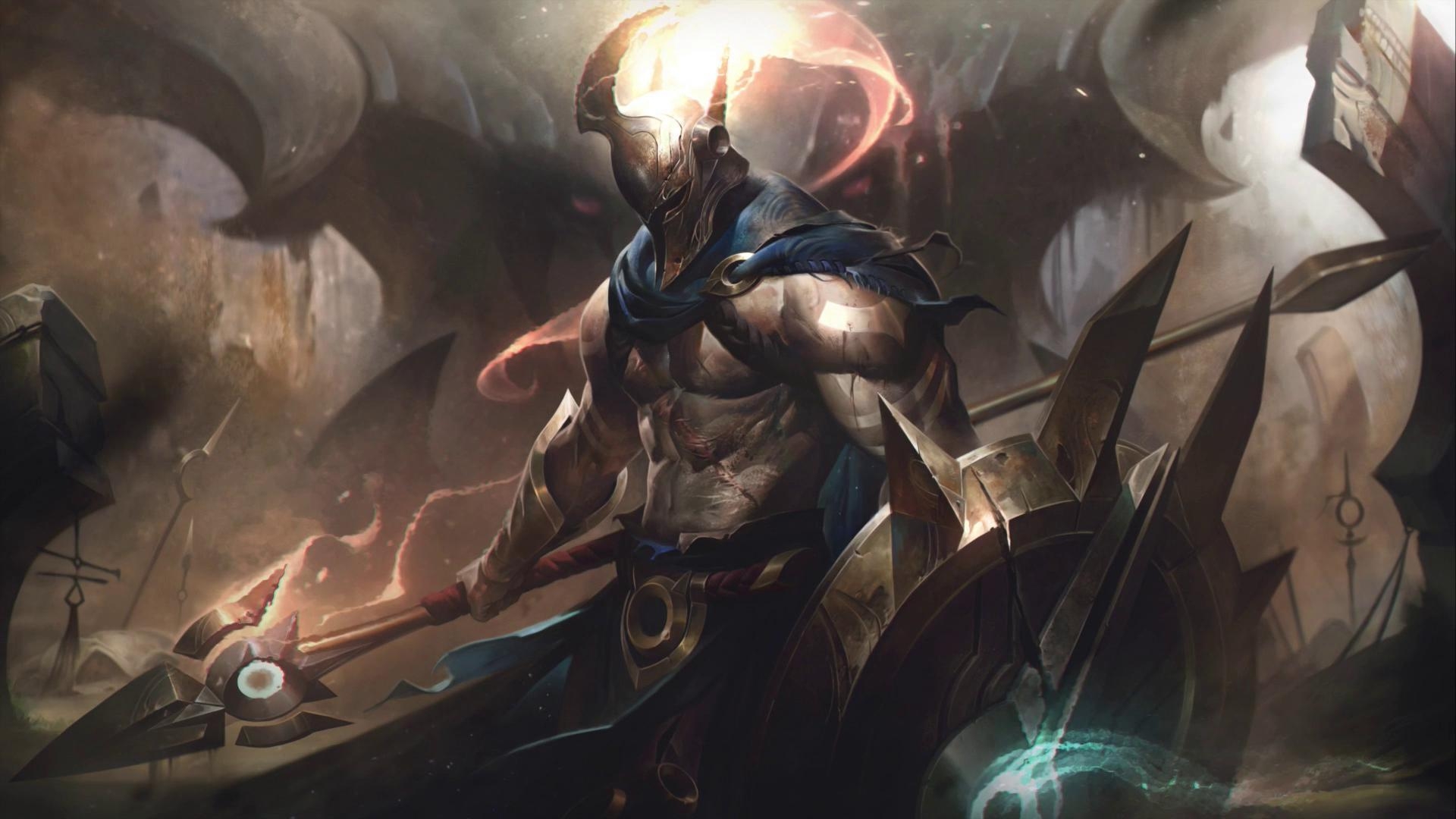 League Of Legends, Pantheon Skin, Shield, Armor, Artwork - Pantheon League Of Legends - HD Wallpaper 