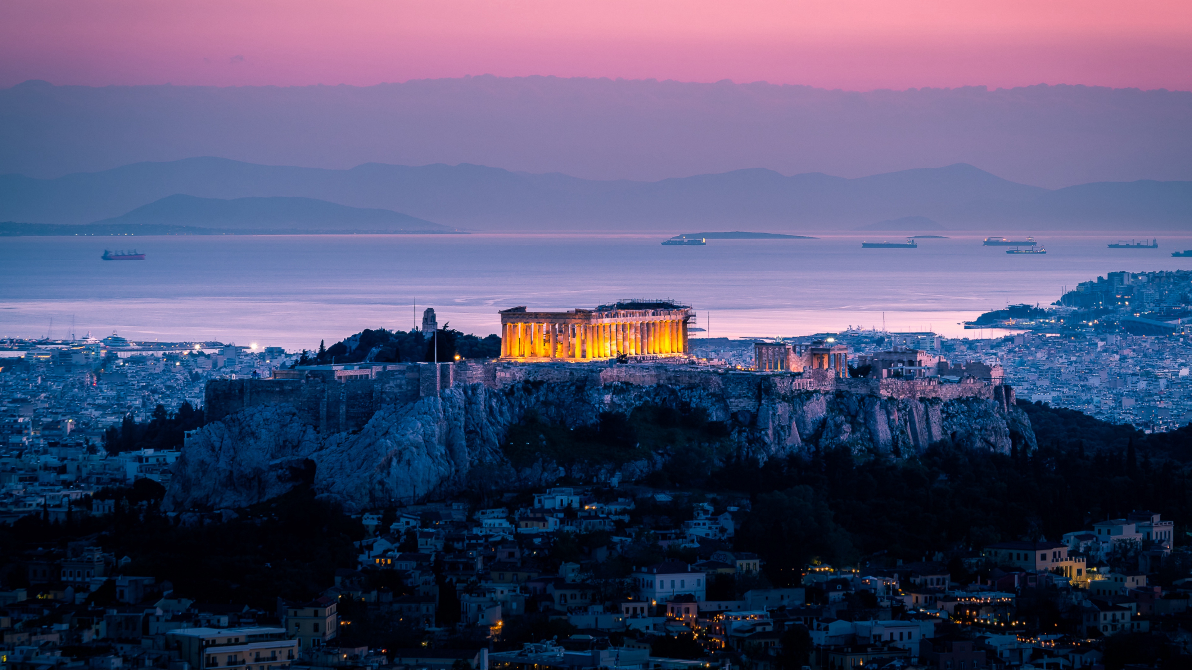 Wallpaper Architecture, Sunset, Sea, Acropolis, Athens, - Athens Greece Phone Background - HD Wallpaper 
