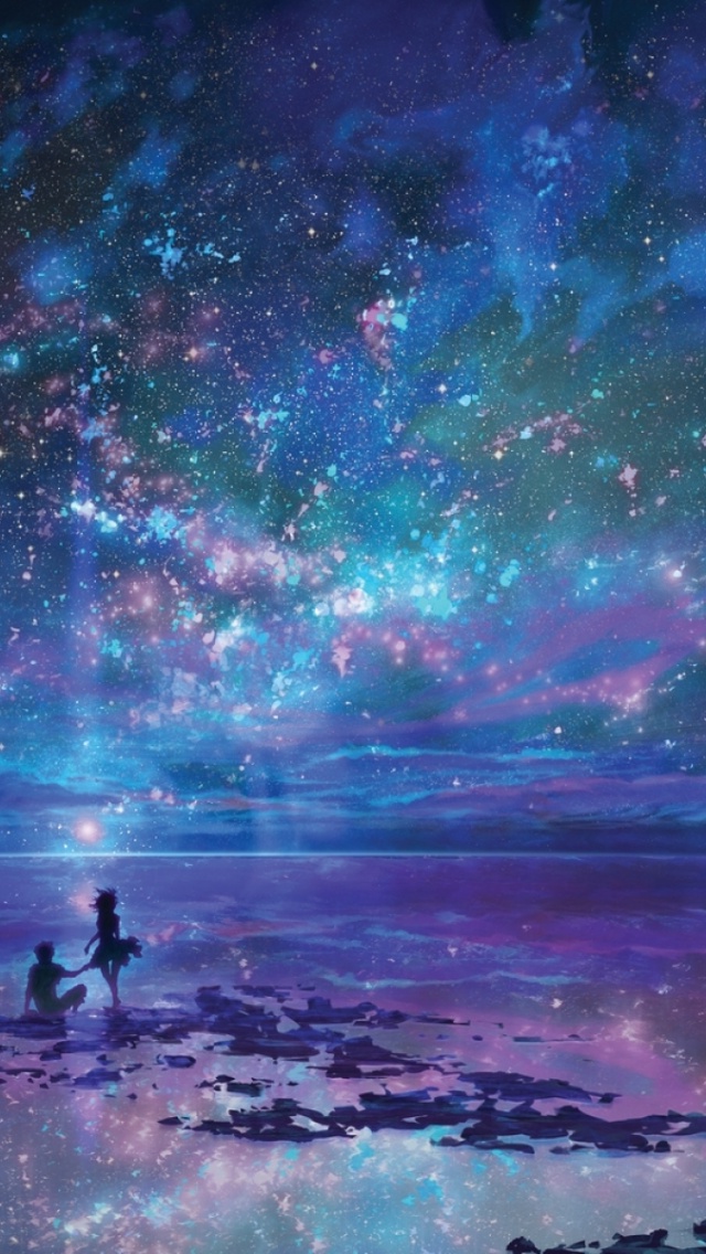 Night Stars Ocean Iphone Wallpaper Resolution - Desktop Anime Wallpaper Hd - HD Wallpaper 