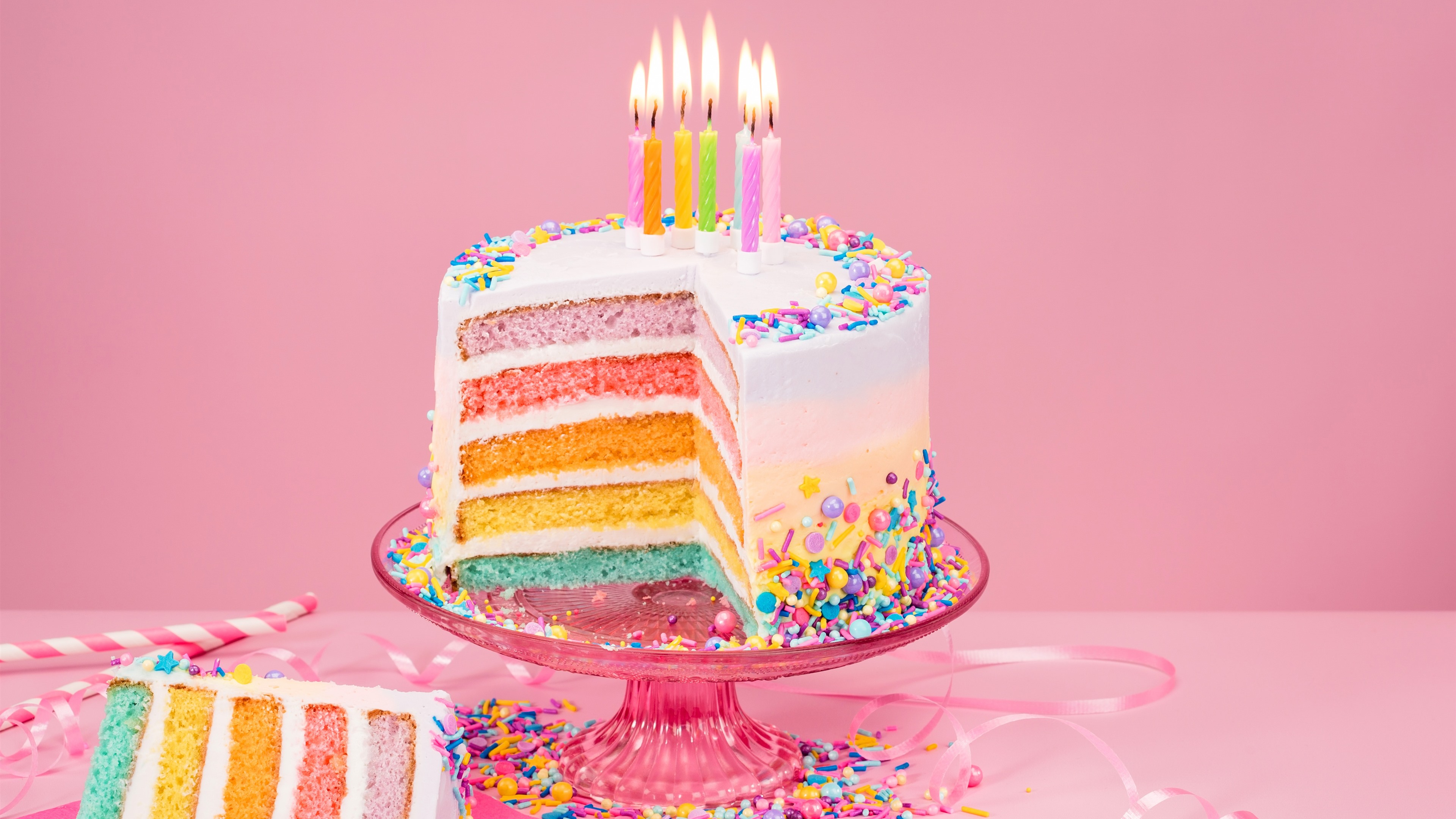 Wallpaper Birthday Cake, Colorful Layers, Rainbow Color, - Bolo De Aniversário Colorido - HD Wallpaper 