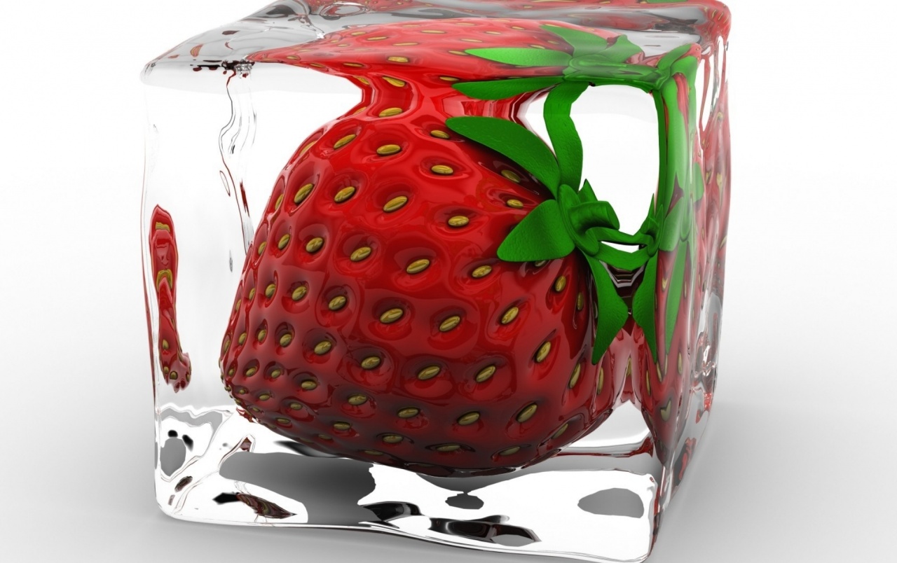 Strawberry Ice Cube Wallpapers - Fruits In Ice Cube - HD Wallpaper 