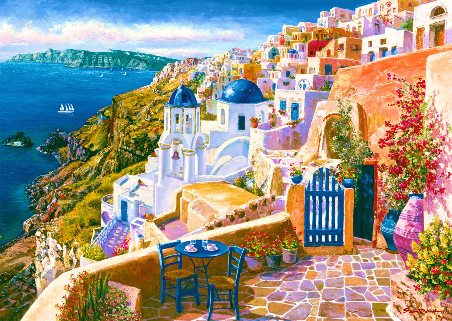 Mediterranean Sea Landscape Oil Paint - HD Wallpaper 
