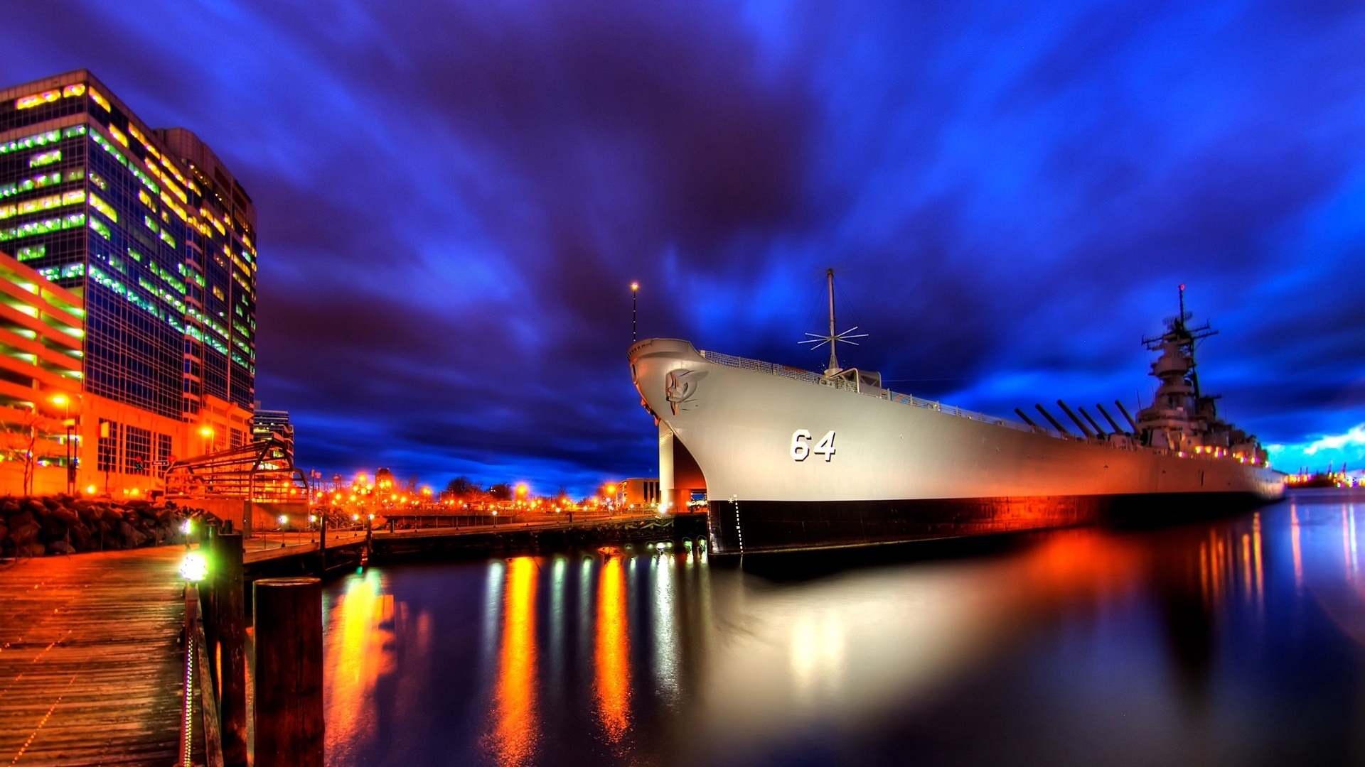 Wallpaper Ship, Night, Light, Sky, City, Port - Port Wallpaper Hd - HD Wallpaper 