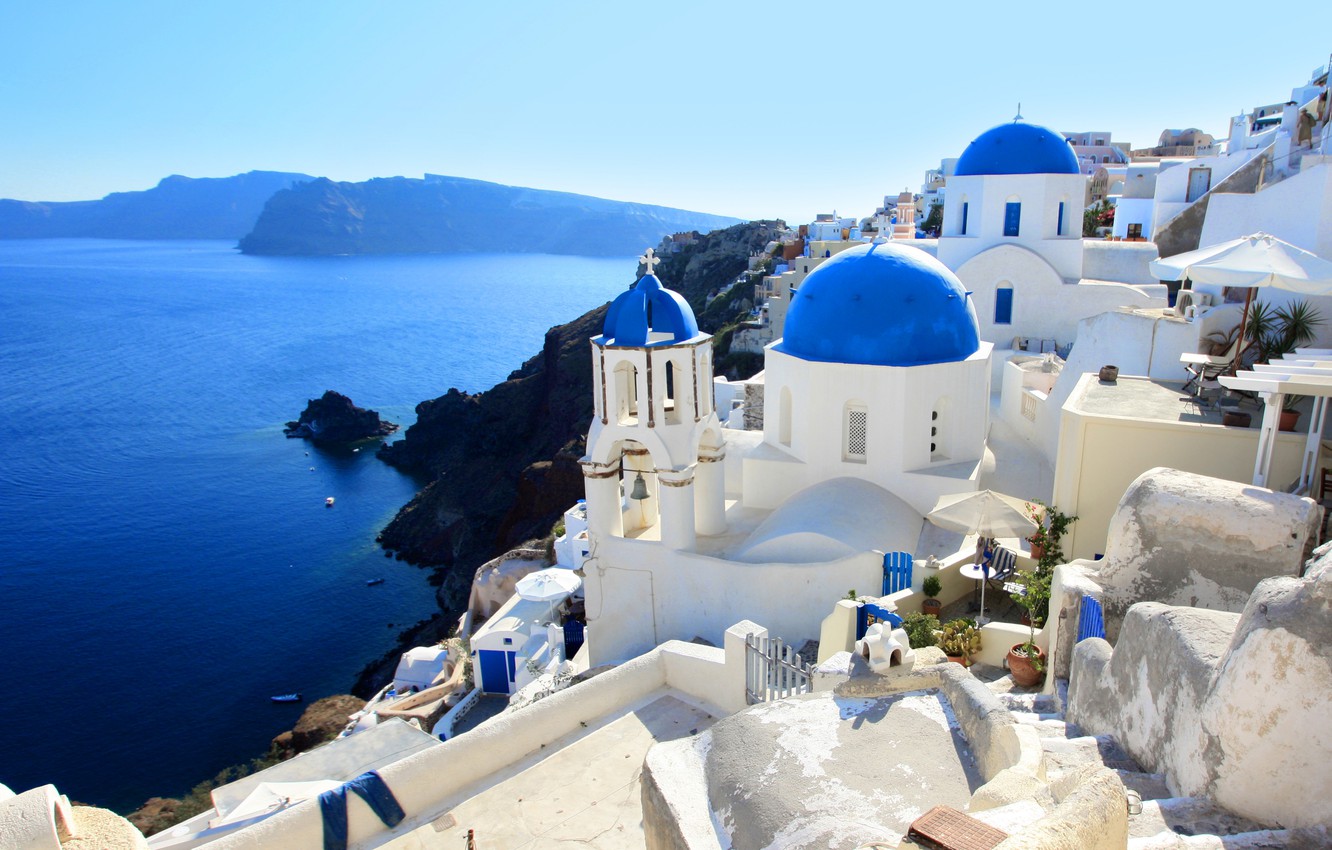Photo Wallpaper Sea, Landscape, Nature, Home, Santorini, - Thíra - HD Wallpaper 