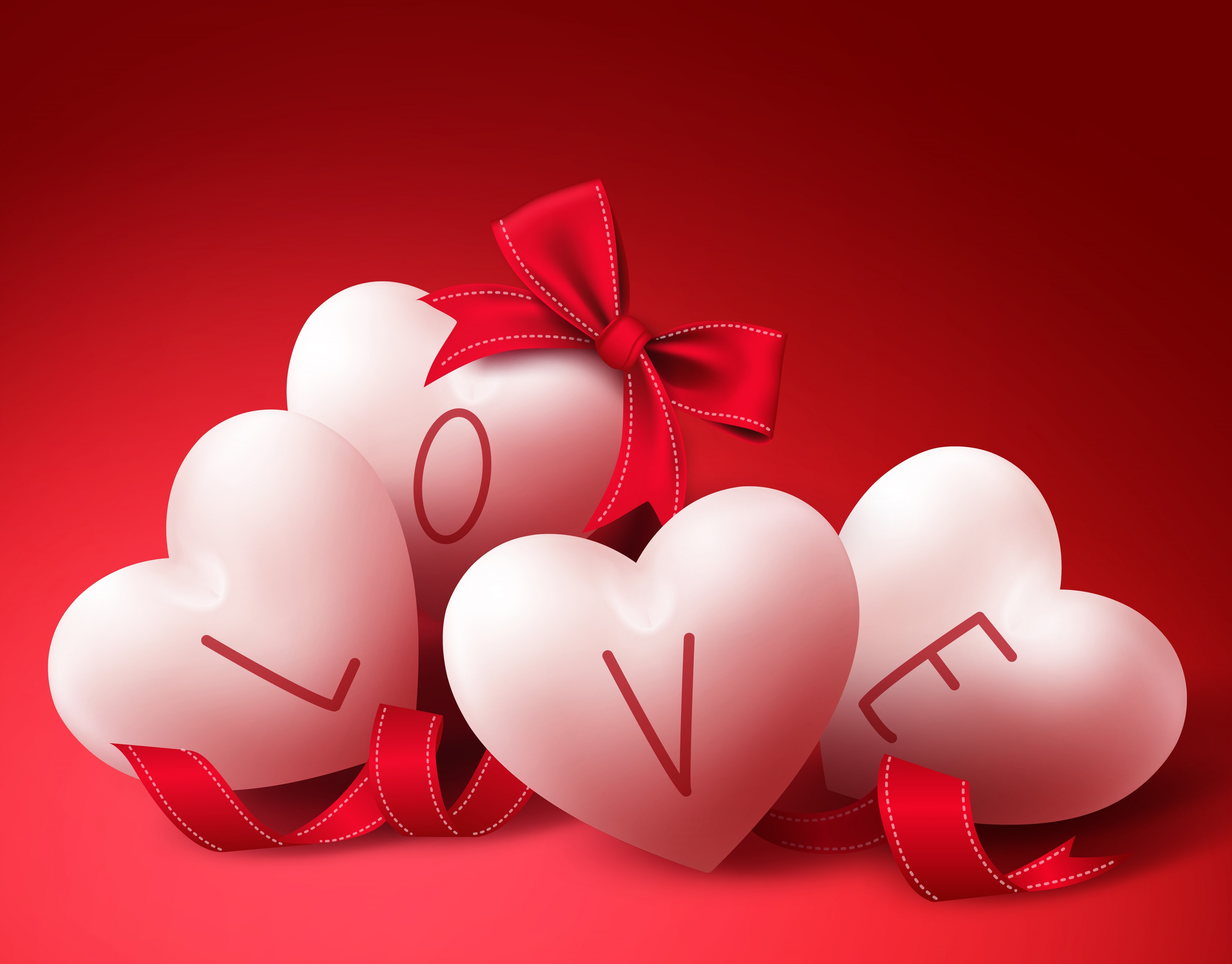 Love, Valentine S Day 2017, Hearts, Ribbon - Romantic Love Happy Valentine Day - HD Wallpaper 