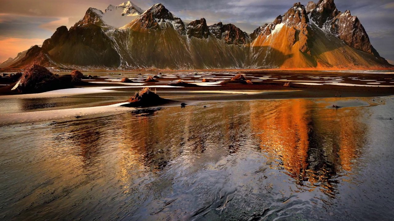 Mountain With Lake Sunset - HD Wallpaper 