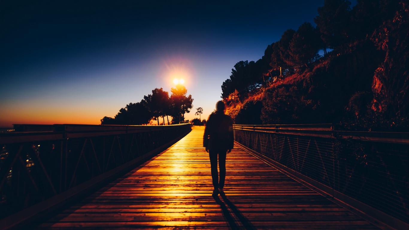 Wallpaper Silhouette, Sunset, Solitude, Lonely, Alone - HD Wallpaper 