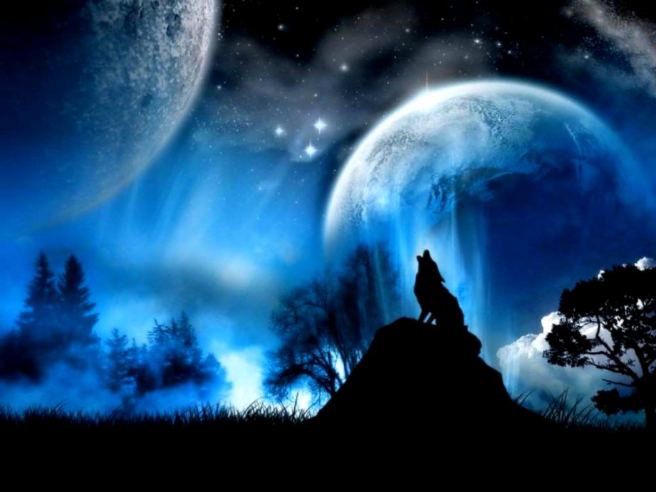Cool Wolves Howling Background - Blue Moon Backgrounds - HD Wallpaper 