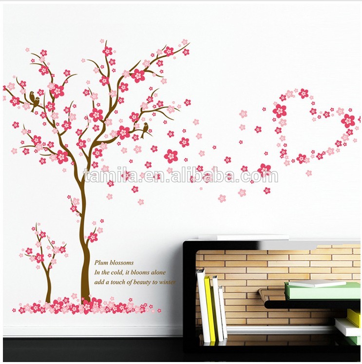 Cartoon Lovers Romantic Cherry Blossoms Wall Stickers - Wandtattoo Baum Rosa - HD Wallpaper 