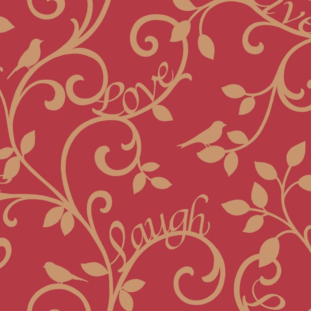 Fine Decor Live Love Laugh Scroll Wallpaper Red / Gold - Gold Red - HD Wallpaper 