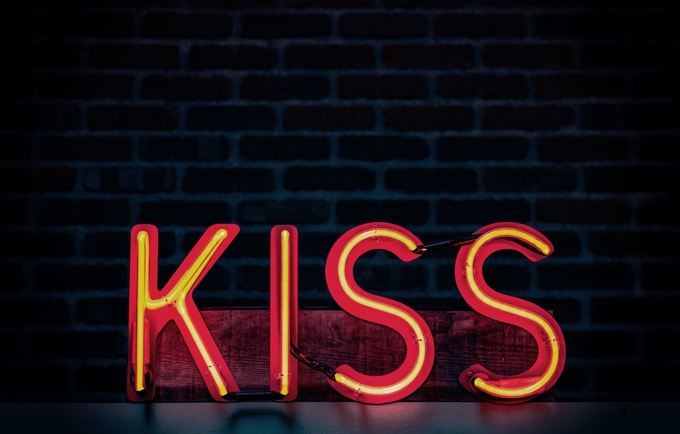 Photo Wallpaper Kiss, Neon Lights, Neon Sign - Neon - HD Wallpaper 