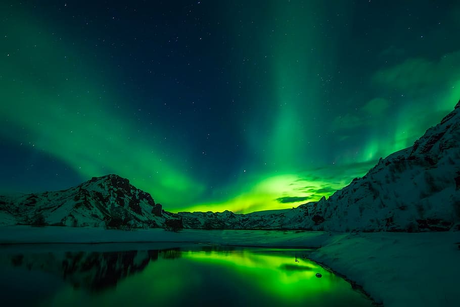 Green Northern Light Sky, Iceland, Aurora Borealis, - Northern Lights Reykjavik Iceland Blue Lagoon - HD Wallpaper 