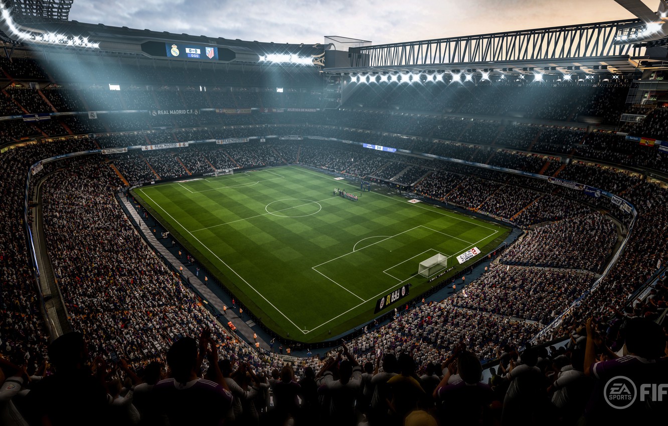 Photo Wallpaper Sport, Grass, Stadium, Crowd, Soccer, - Fifa 18 Santiago Bernabeu - HD Wallpaper 