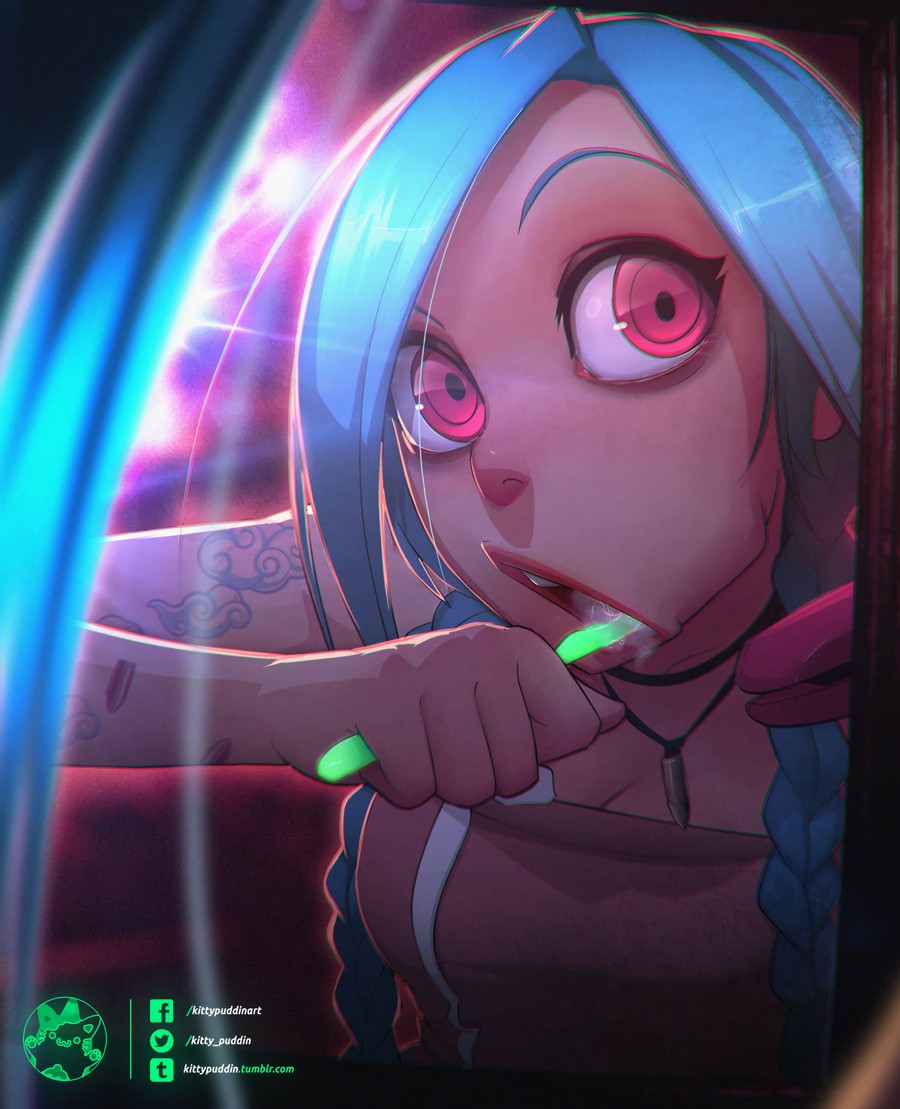 Jinx By Kittypuddin Hd Wallpaper Background Fan Art - League Of Legends Jinx Ahegao - HD Wallpaper 