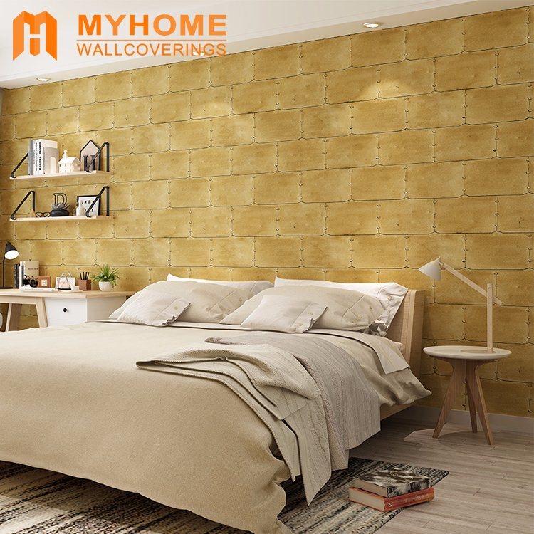 Interior Wall Decorative Golden 3d Wallpaper For Living - 3d Wallpaper For Wall For Bedroom - HD Wallpaper 