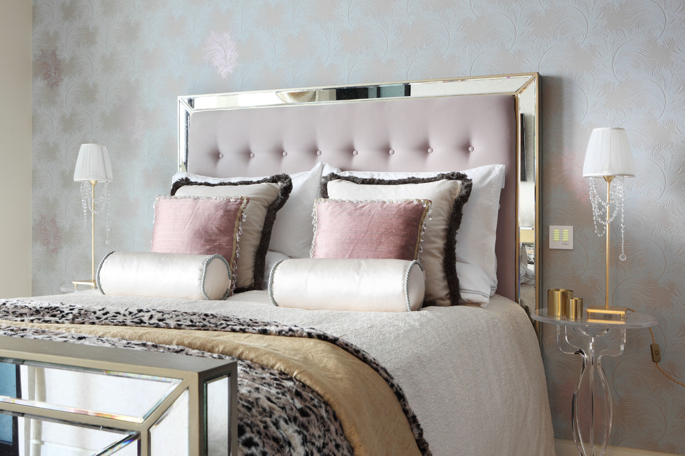 Contemporary-bedroom Metallic Pink How To Decorate - Elegant Headboards - HD Wallpaper 
