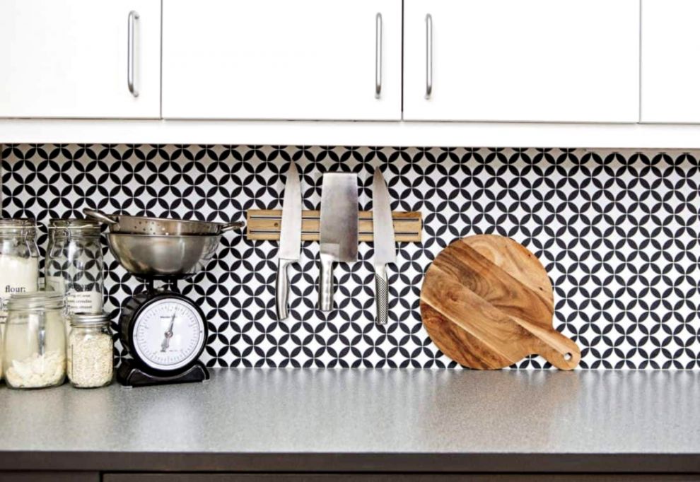 Kitchen With Black And White Wallpaper Backsplash Low Black And White