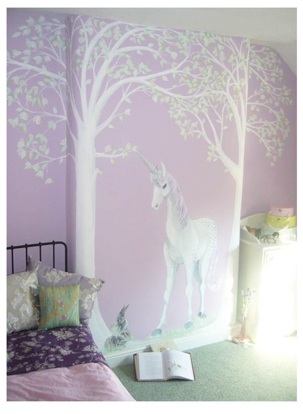 White Forest Unicorn Girly Wallpaper For Bedroom - Girly Wallpaper For Girls Room - HD Wallpaper 