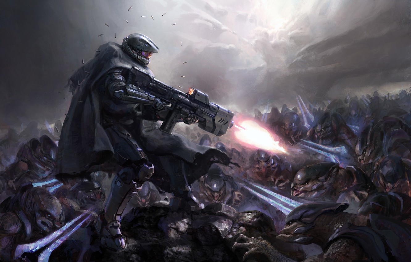 Photo Wallpaper Figure, The Game, Battle, Battle, Art, - Halo Lone Wolf Achievement - HD Wallpaper 