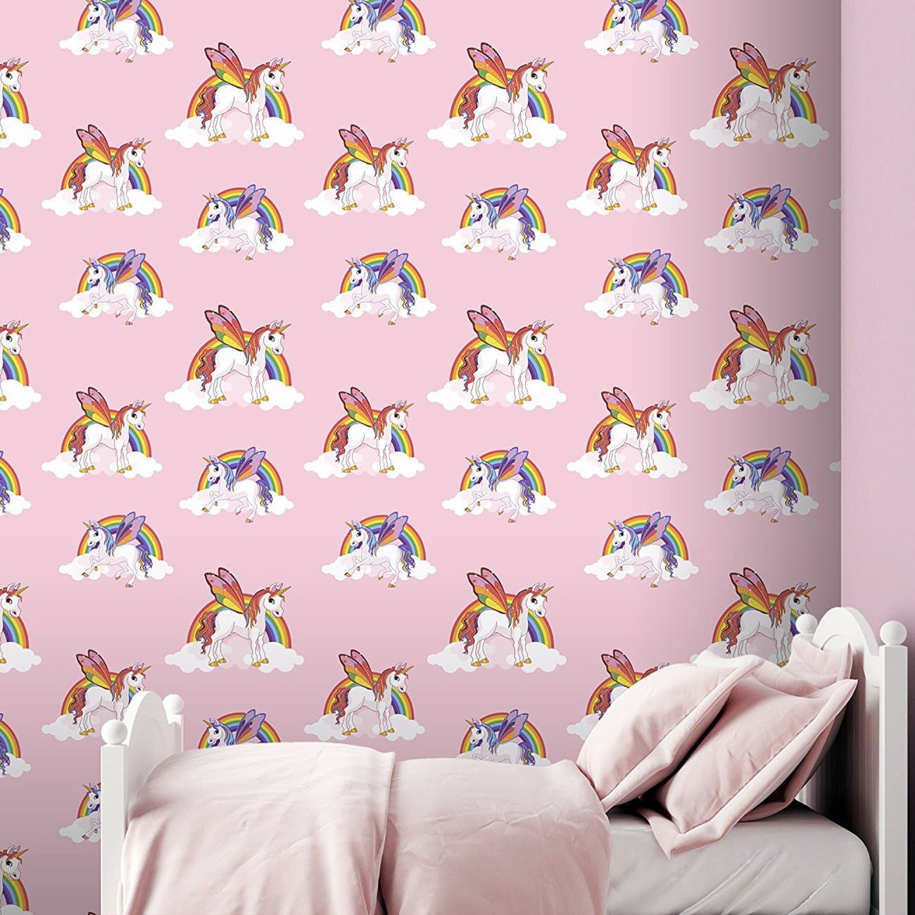 Rainbow Unicorns Wallpaper Kids Girls Room Decor Pink - Unicorn Wallpaper For Walls - HD Wallpaper 
