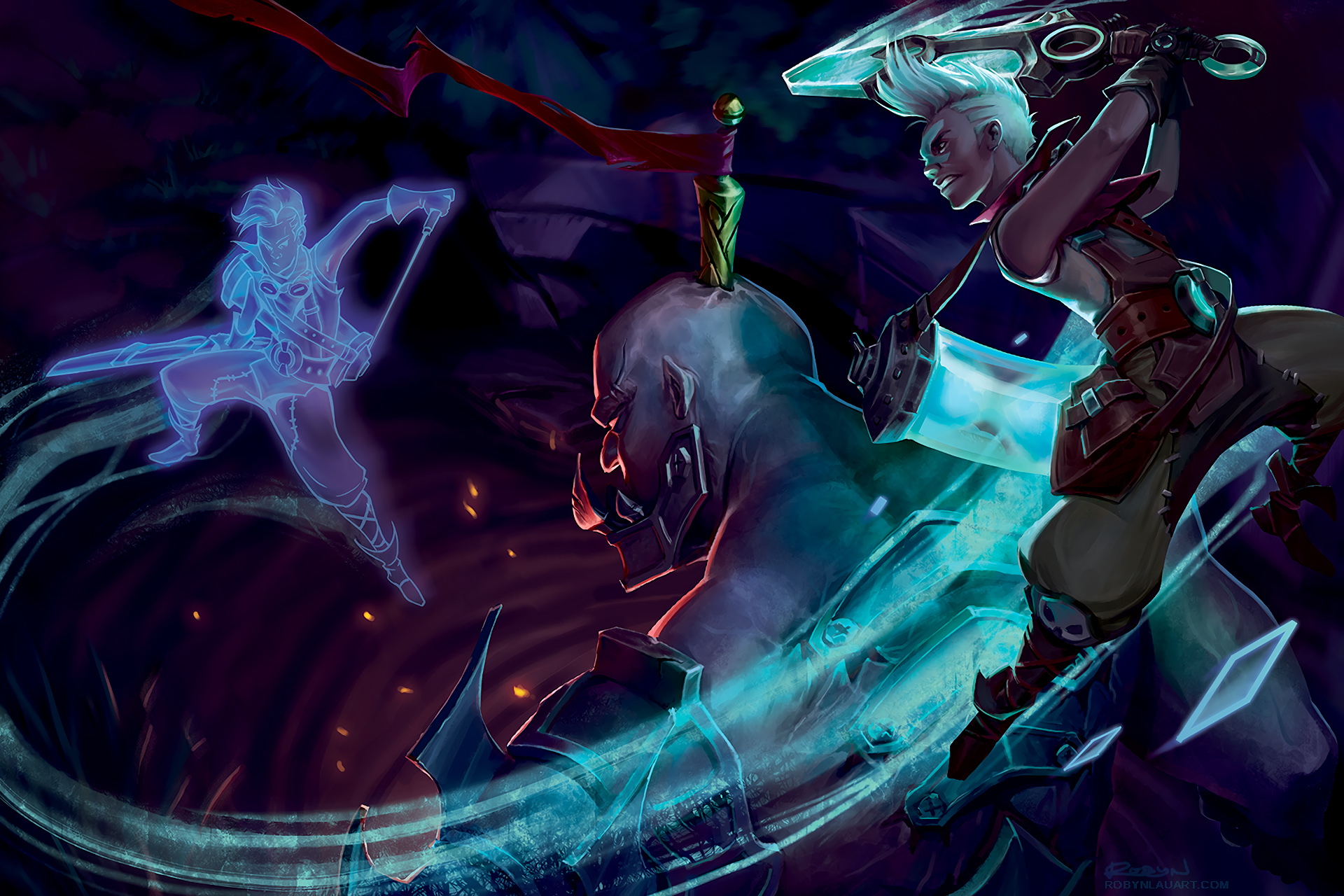 Ekko Vs Sion By Robynlauart Hd Wallpaper Fan Art Artwork - Ekko Fan Art - HD Wallpaper 