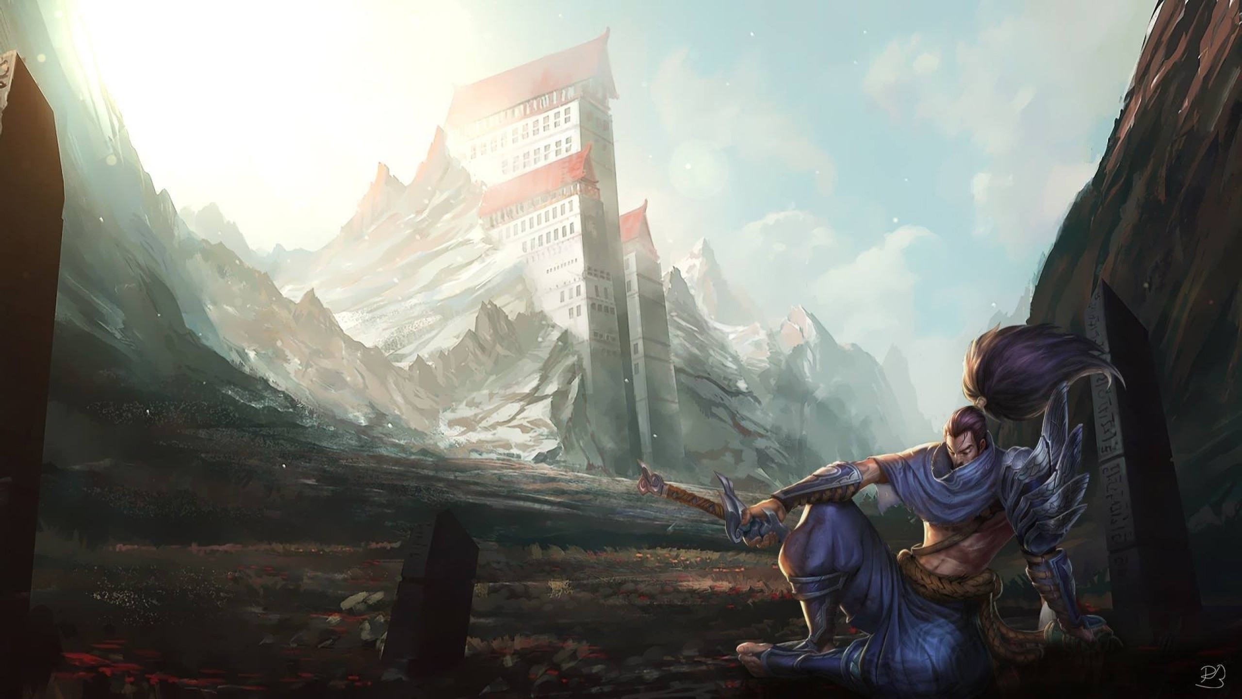 Yasuo, League Of Legends, Artwork, Mountain, Tower, - League Of Legends Concept Art Landscape - HD Wallpaper 