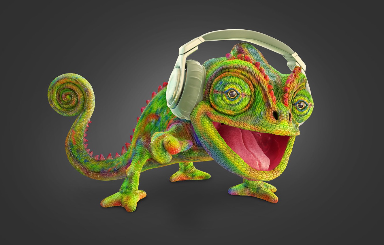 Photo Wallpaper Headphones, Art, Children S, Chameleon, - Хамелеон Арт - HD Wallpaper 