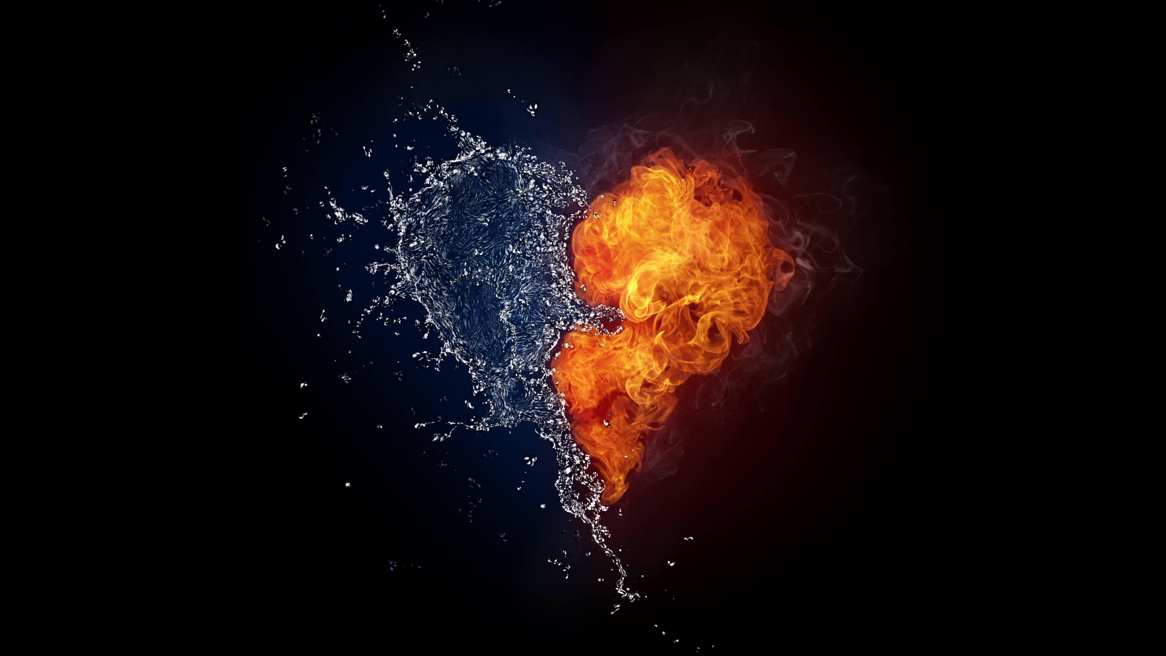 When Love And Hate Collide Wallpaper - Fire And Water Heart - HD Wallpaper 
