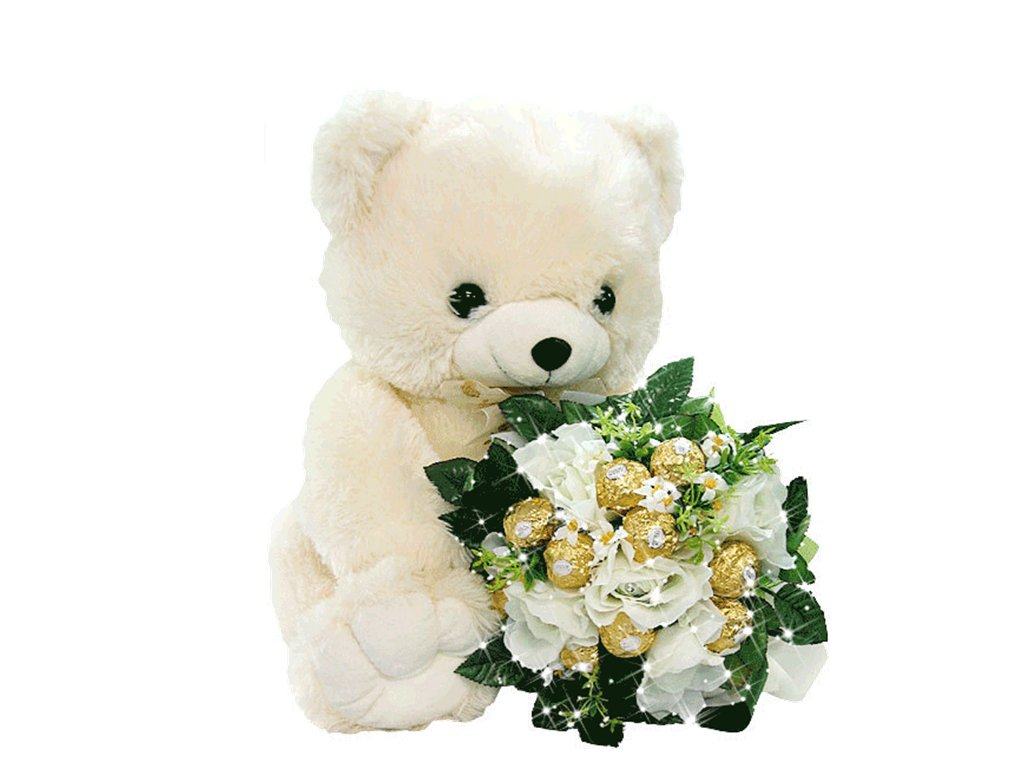 Glitter Teddy Bear With Roses - HD Wallpaper 