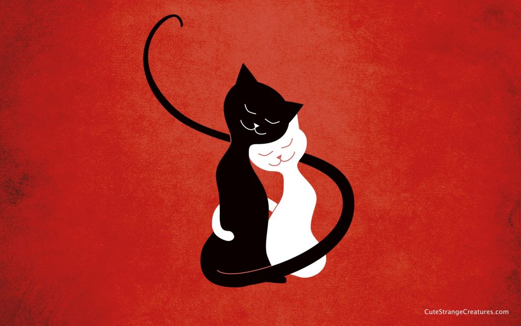 Red Love Cats Desktop Wallpaper By Boriana Giormova - Cartoon Cats In Love  - 1024x640 Wallpaper 