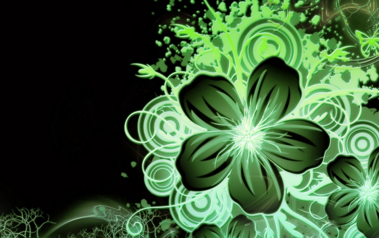 Multi Color Green Flower Wallpapers - Black And Green Flower - HD Wallpaper 